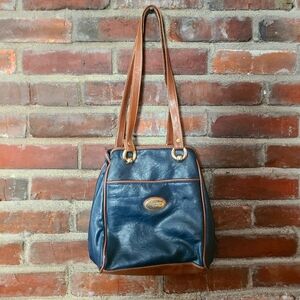 Capezio Black/Dark Navy & Brown Vegan Leather Vintage Shoulder Handbag